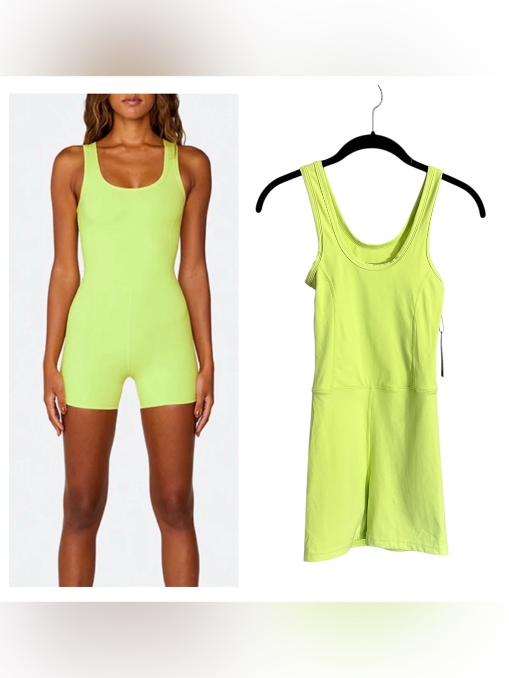 NWT SET Active shortysuit highlighter one piece romper neon yellow green S